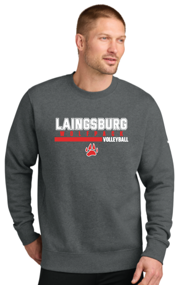 2026 Laingsburg Volleyball 1 Nike Club Fleece Sleeve Swoosh Crew GREY