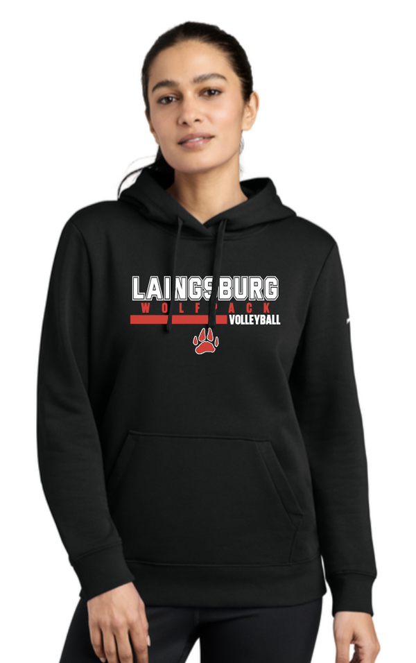 2026 Laingsburg Volleyball 1 Nike Women's Club Fleece Sleeve Swoosh Pullover Hoodie BLACK