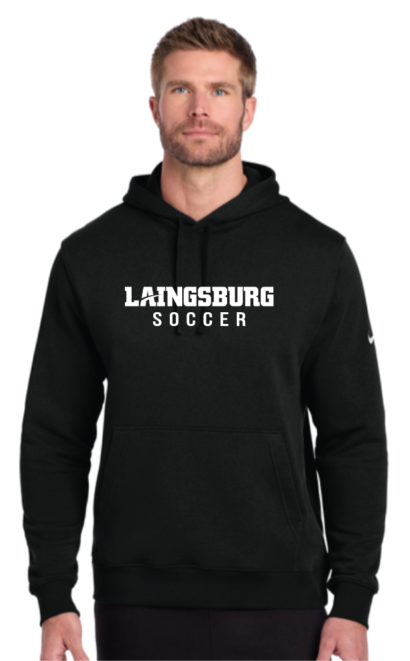 2026 Laingsburg Boys Soccer Nike Club Fleece Sleeve Swoosh Pullover Hoodie BLACK