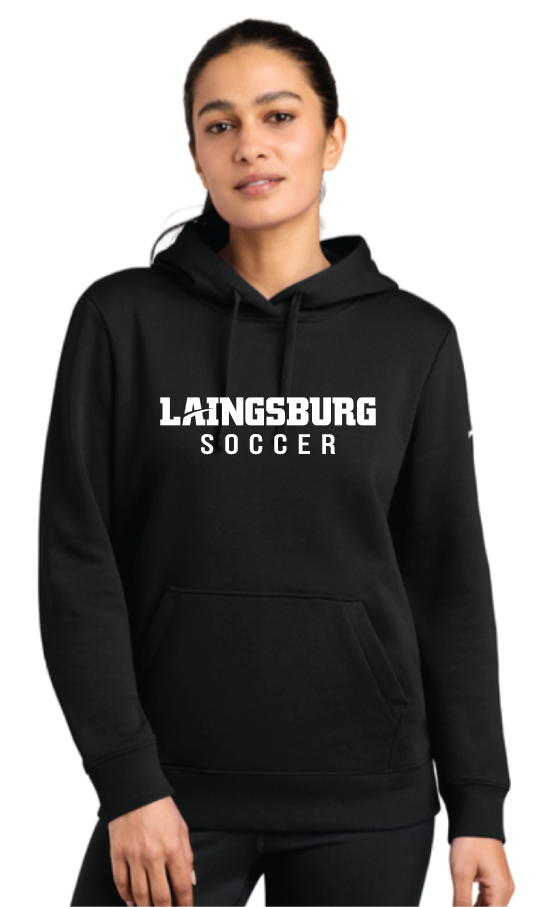 2026 Laingsburg Boys Soccer Women's Club Fleece Sleeve Swoosh Pullover Hoodie BLACK
