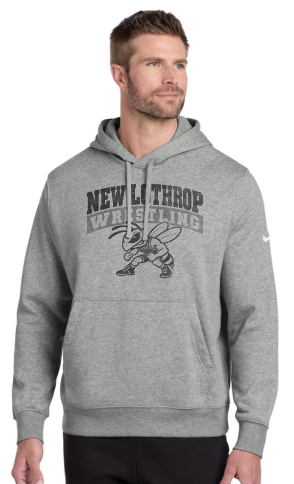 2026 New Lothrop Wrestling Nike Club Fleece Sleeve Swoosh Pullover Hoodie GREY