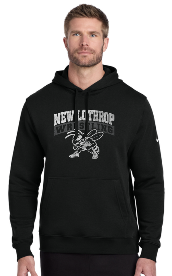 2026 New Lothrop Wrestling Nike Club Fleece Sleeve Swoosh Pullover Hoodie BLACK